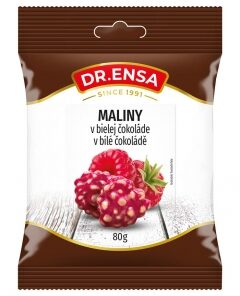 Maliny v bielej čokoláde 80g Dr.Ensa